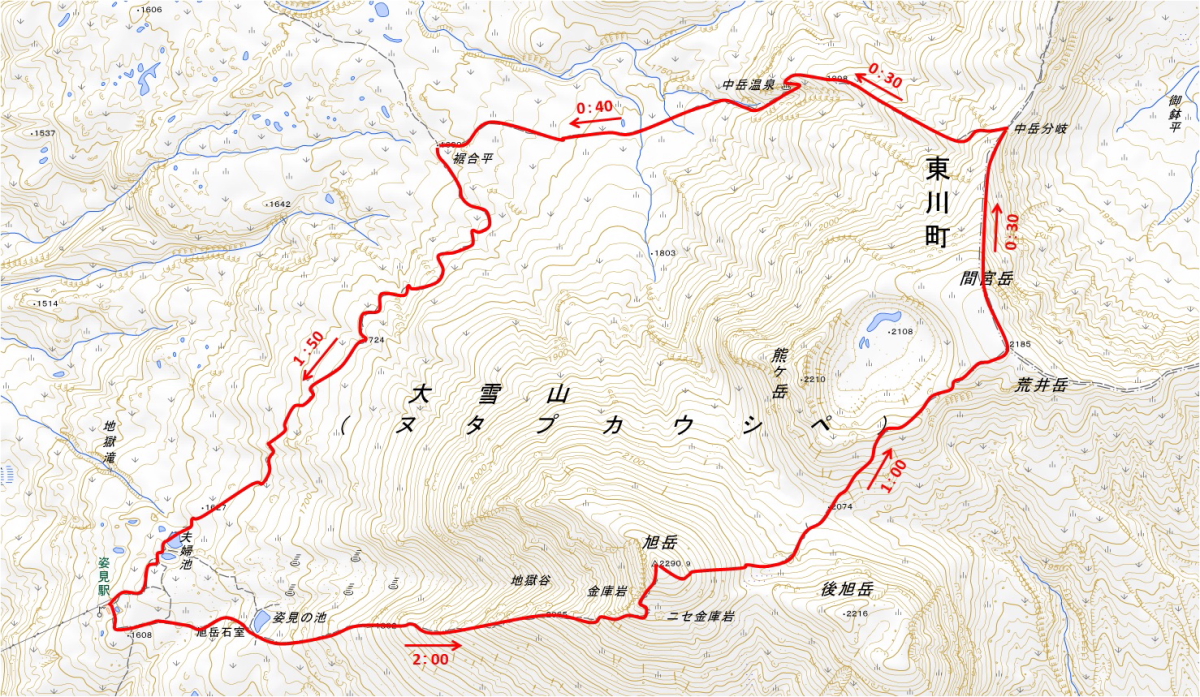 旭岳周回コース地形図